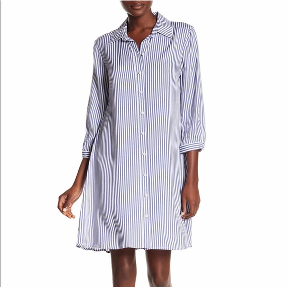 MSK Challis Striped Shirt Dress w Pearl Button - Picture 1 of 2